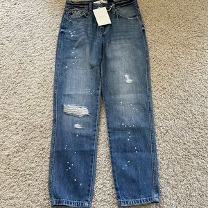 KanCan Distressed High Rise Paint Splatter Denim